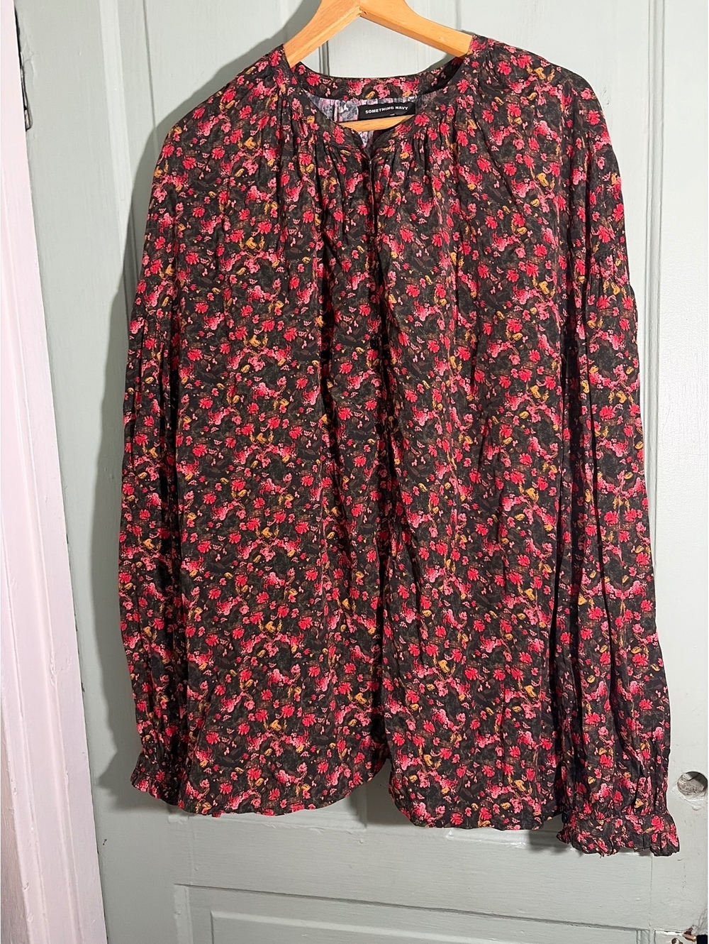 Something Navy Women's XL Floral Blouse Made in India